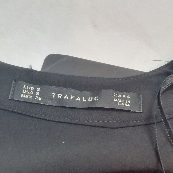 Zara Trafaluc Black V-neck Faux Leather Mixed Media Mini Dress Small NWT Defects - Picture 10 of 11